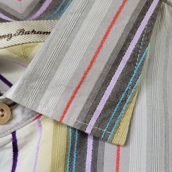 Tommy Bahama Button Down Shirt Size XL Silk Striped Contrast Cuff Chest Pocket - Picture 5 of 14